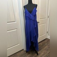 Women’s Blue Maxi Dress Formal Chiffon Ruffle Wedding Guest Evening