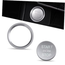 Car Engine Start Button Decals, Start Stop Push Botton Cover 2 PCS Silver