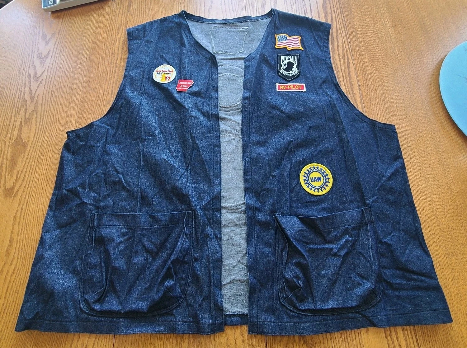 Vtg Good Sam Club Life Member Denim Vest Patches RV Pilot Camping Pockets 25 Yrs