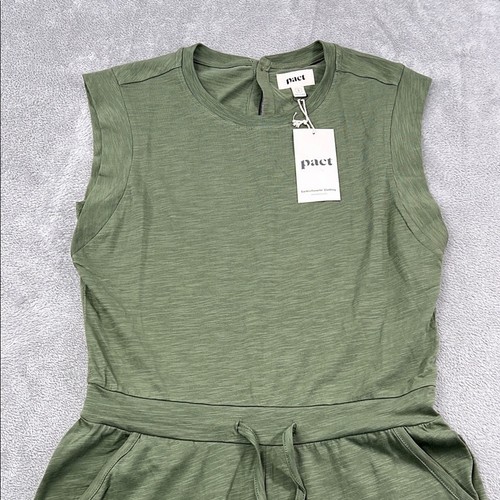 NUEVO Mono Camiseta Pact S 100% Algodón Orgánico Verde Oliva Relajado Slub Músculo - Imagen 2 de 9