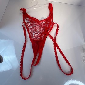 Ann Summers Red Lace Corset Style Thong Teddy Lingerie XL