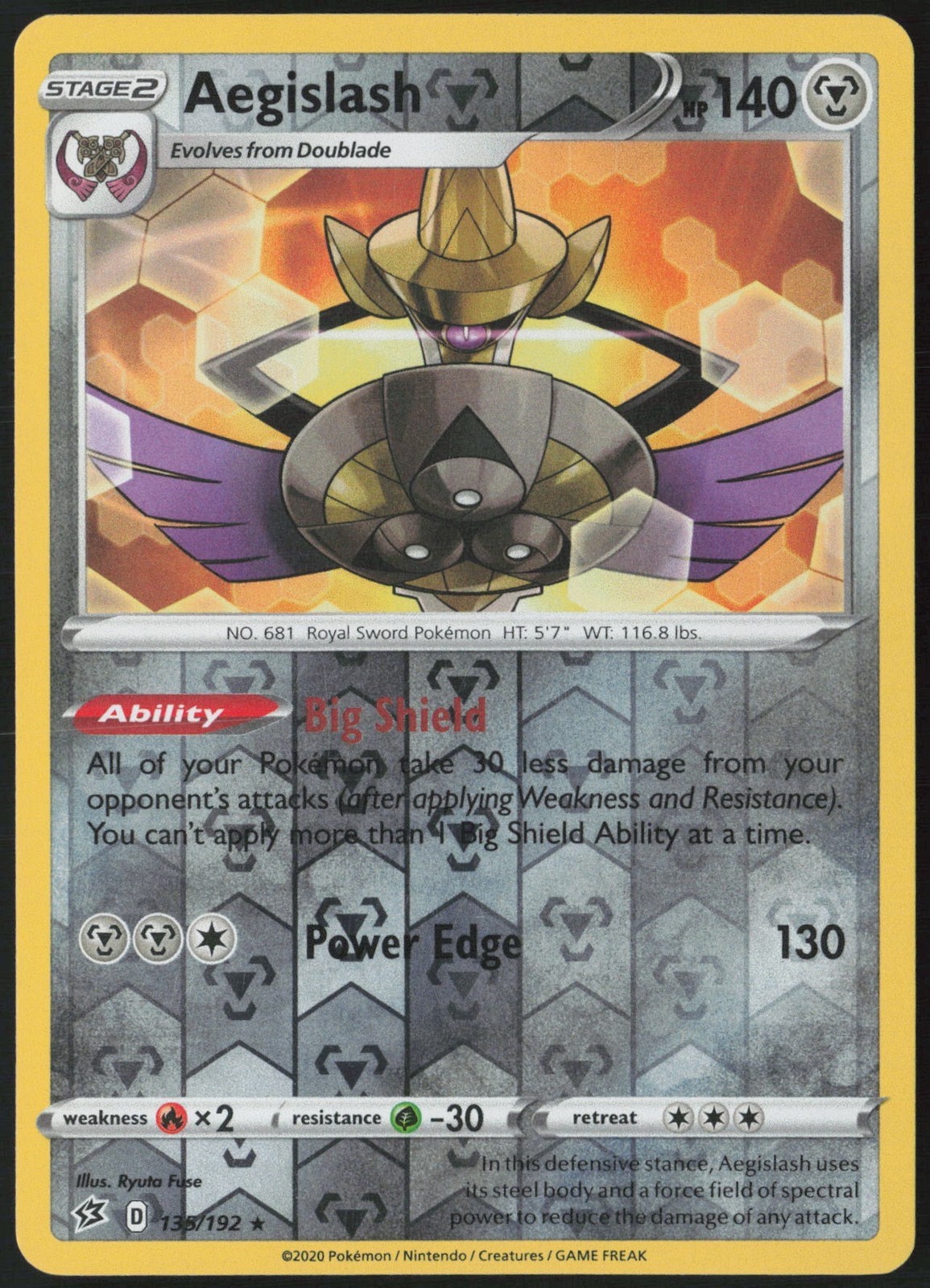 Pokemon - Aegislash - 135/192 - Reverse Holo Rare - REBEL CLASH - NM/M