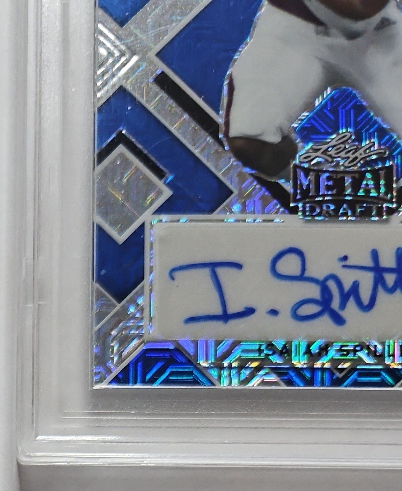 2022 LEAF METAL MOJO BLUE ROOKIE SP 1/1 AUTO ISAIAH SPILLER LOS ANGELES CHARGERS view 3
