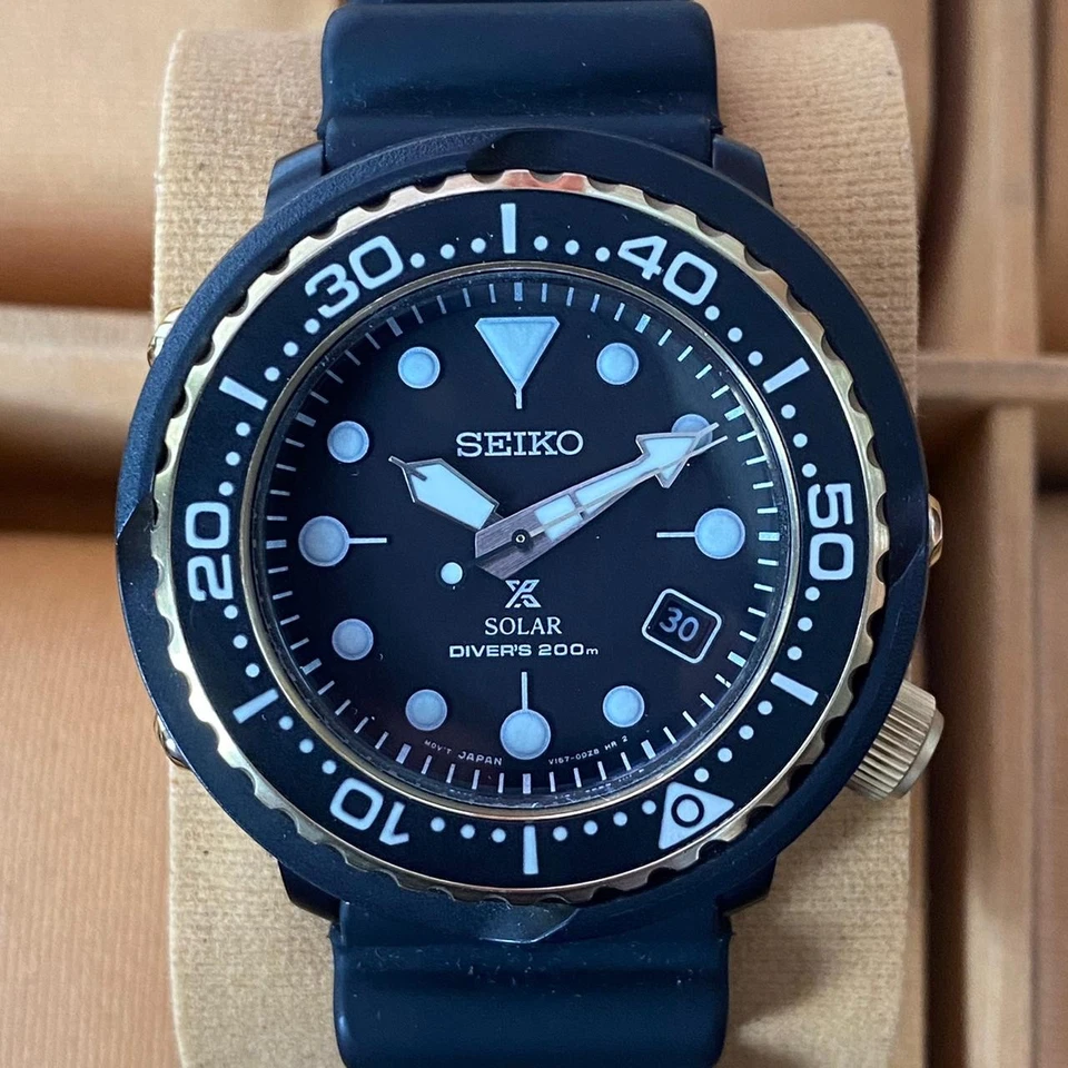 Rare SEIKO SNE498 Golden Tuna Solar Diver Black Dial Date Watch Men Vintage - Image 2 of 4