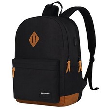 Black Brown Lightweight Laptop Backpack USB Charging Port Double Layers