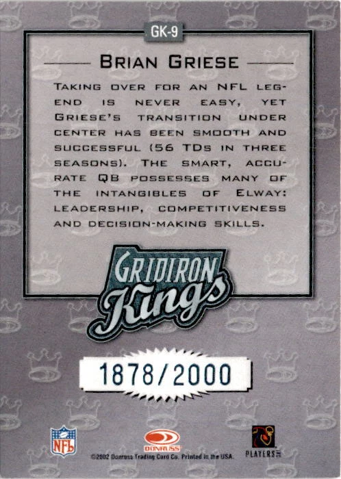 2002 Donruss #GK-9 Brian Griese Gridiron Kings #/2000 Denver Broncos - Image 2 of 2
