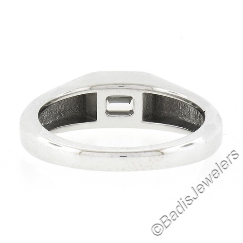 Platinum 0.87ct GIA Emerald Cut Sideways Bezel Set Diamond Solitaire Band Ring - Picture 8 of 10