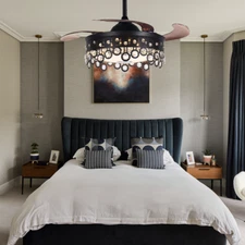 42" Black Colorful Bluetooth Crystal Invisible Fan Light with Remote Control