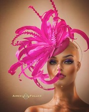 Aimee Fuller Kentucky Derby Hat Oaks Fascinator Hat Hot Pink Fuchsia Feather Hat