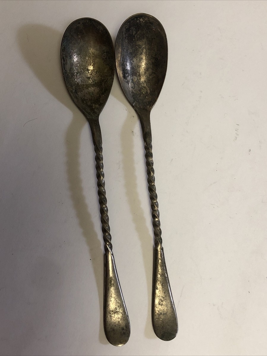 Antique Coin Silver Spoons Extra Plate Twisted Handle