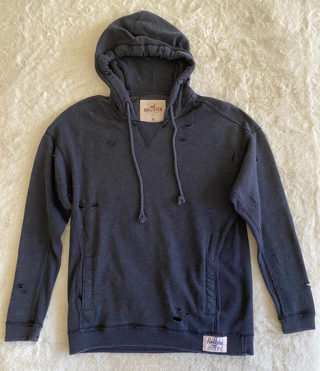 Hollister Hoodie Sweatshirt Women s XS Destressed Deconstructed Blue Oversized