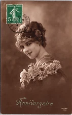 Female Model Victorian Fashion Anniversaire RPPC B256