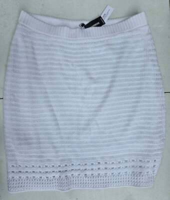 NWT! EXPRESS Size XL  Women's White Stretch Knit Knee Length Skirt