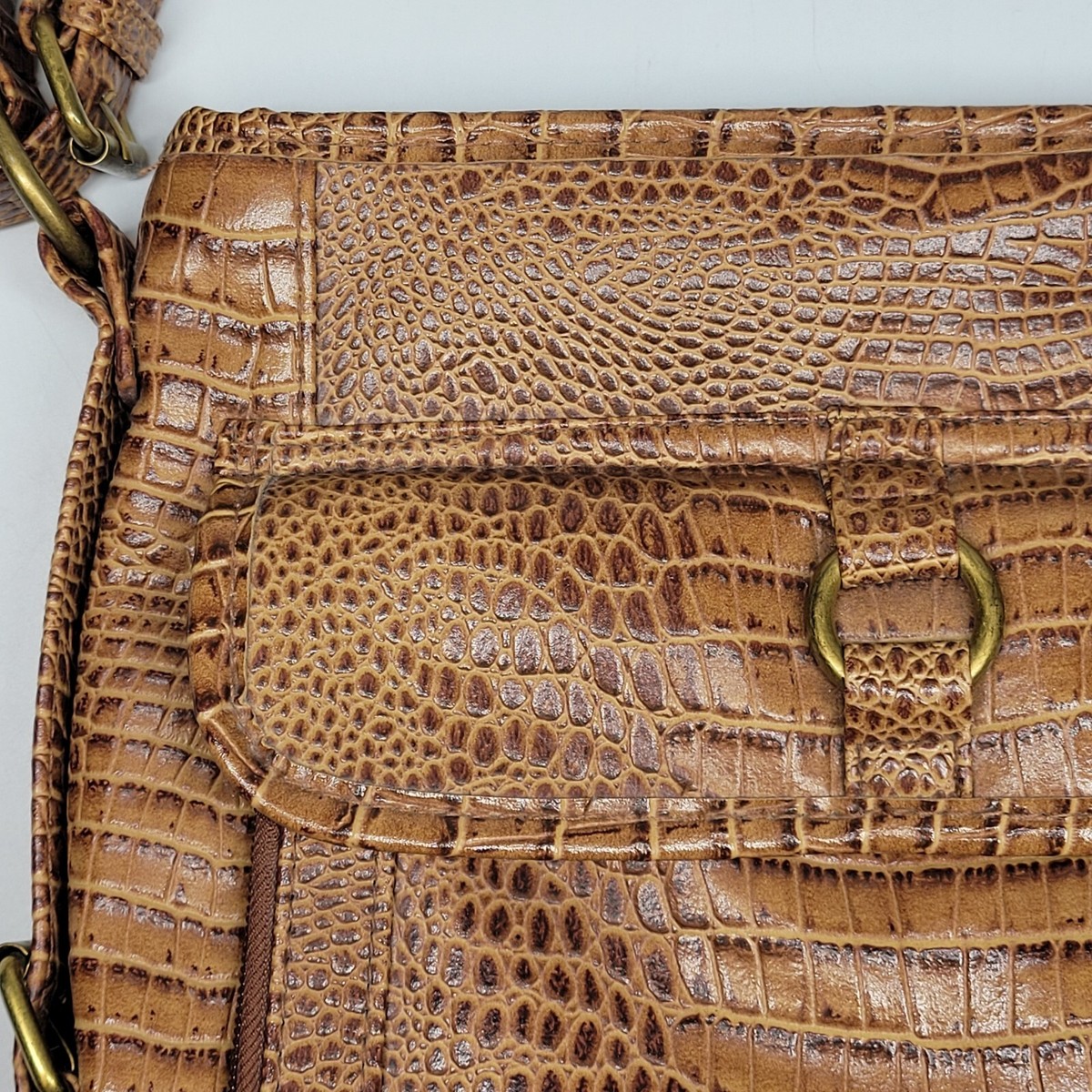 Coldwater Creek Brown Faux Crocodile Leather Purse Shoulder Bag