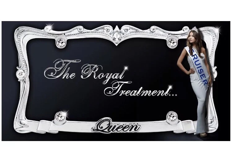 Marco de matrícula Queen - Cromo con cristales brillantes transparentes - con ¡Tapas de diamante! Foto 3 de 3