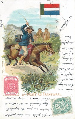OLD MAP - La Poste au transwaal south africa, 1900 illustrated map (83)