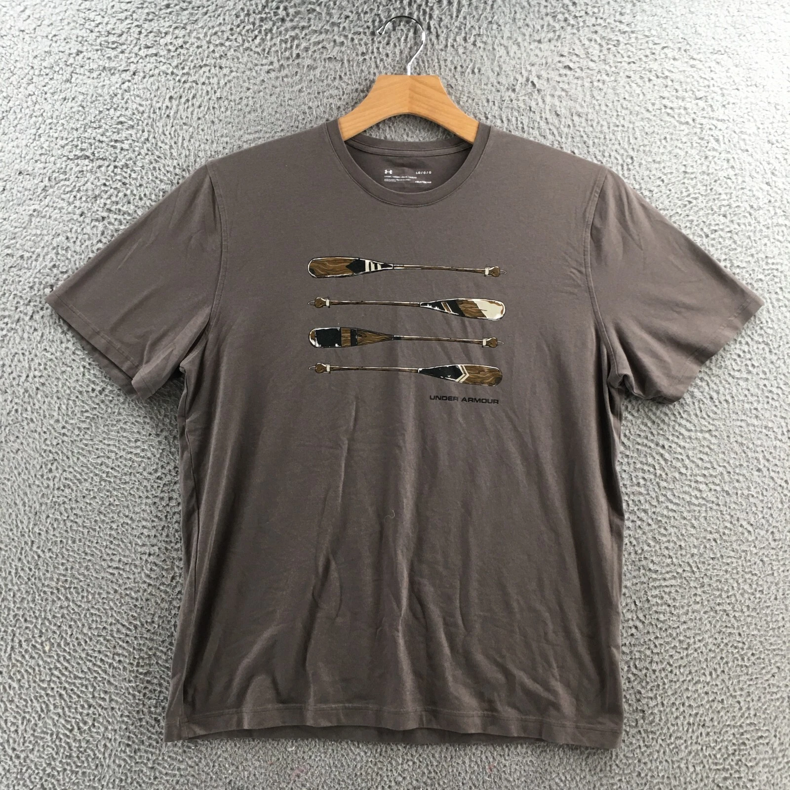 Under Armour Tee Top Mens L Brown Gray Cotton Blend Graphic Print Short Sleeve