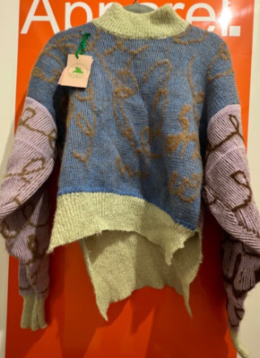  What Meg Knits High Neck Jumper, Blue & Lilac, NEW, Size Medium, RRP £160, b89