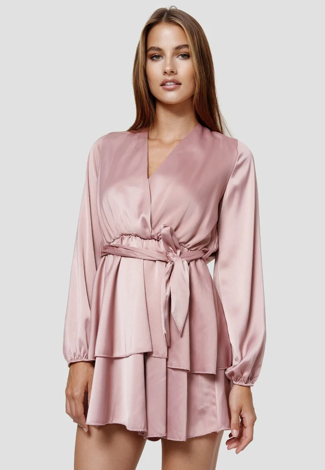 Damen kurzer Overall V-Neck Playsuit Sommer Jumpsuit in Wickellook mit Gürtel - Bild 2 von 4