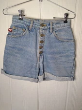 Vtg Gitano Jean Shorts Juniors 5 / 6 Button Fly High Rise Light Wash Blue Love