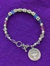 First Communion Sterling Silver  Crystal Bead Bracelet