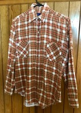 Vintage 1980s JC Penney Orange Brown Cotton Plaid Flannel Button Shirt, Men  s S
