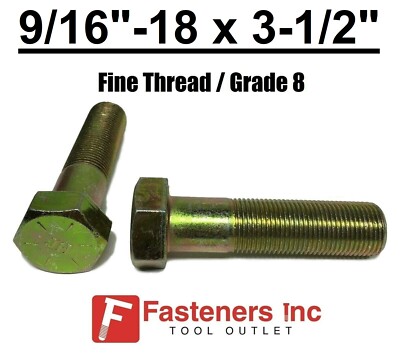 9/16-18 x 3-1/2'' (PT) Hex Bolt Yellow Zinc Plated Grade 8 Cap Screw Fine Thread