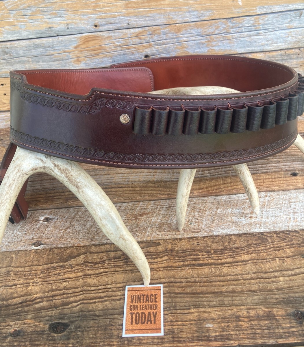 vintage leather western gun belt 値下げ！ Vintage LEATHER WESTERN GUN BELT WITH DOUBLE HOLSTERS MADE