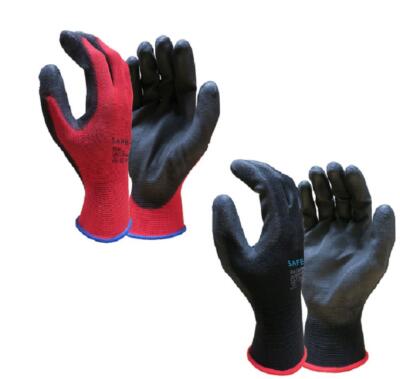 SAFE-T schwarz rot PU griffbeschichtet Nylon Arbeitshandschuhe Bauherren Gartenarbeit zum Selbermachen  