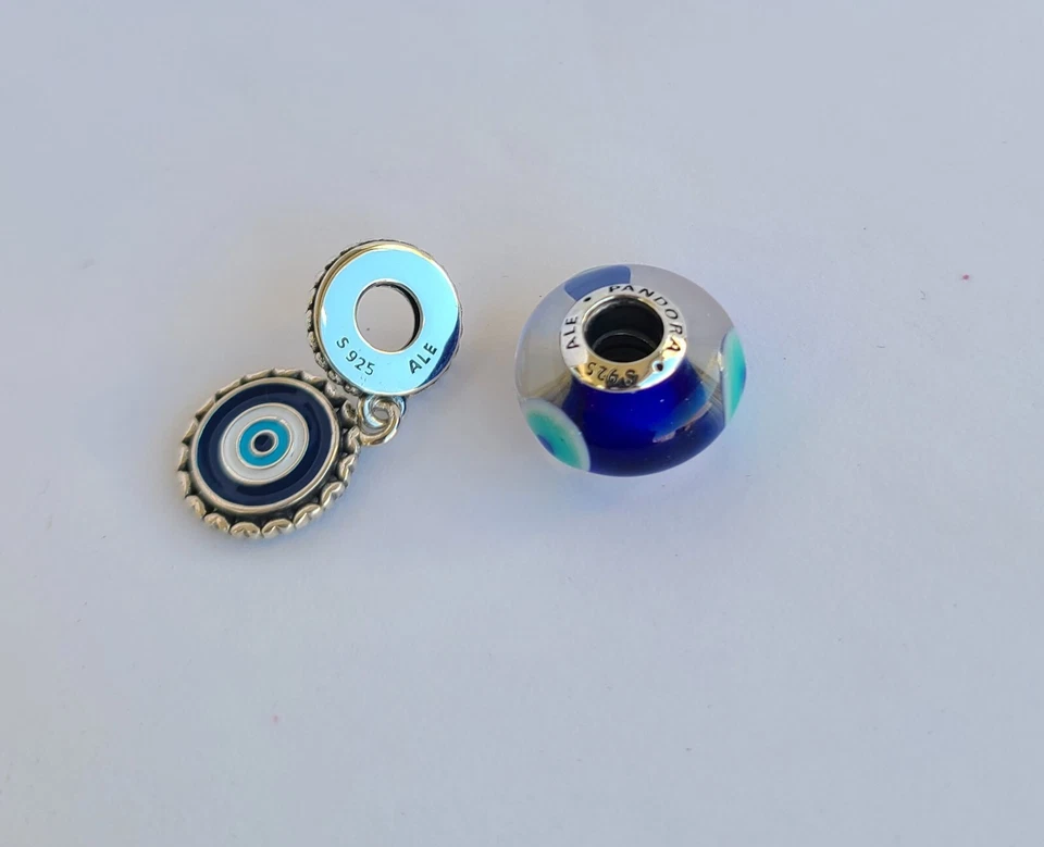 Juego de 2 nuevos dijes Pandora auténticos mal de ojo colgantes y de Murano Foto 4 de 4