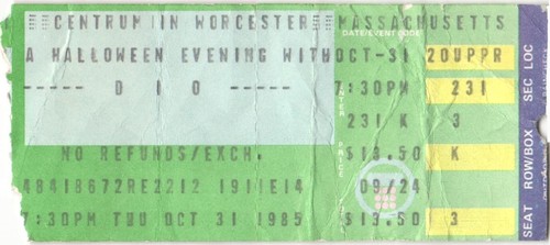 Vintage 1985 Ronnie James Dio Rough Cutt Concert Ticket Stub Worcester MA