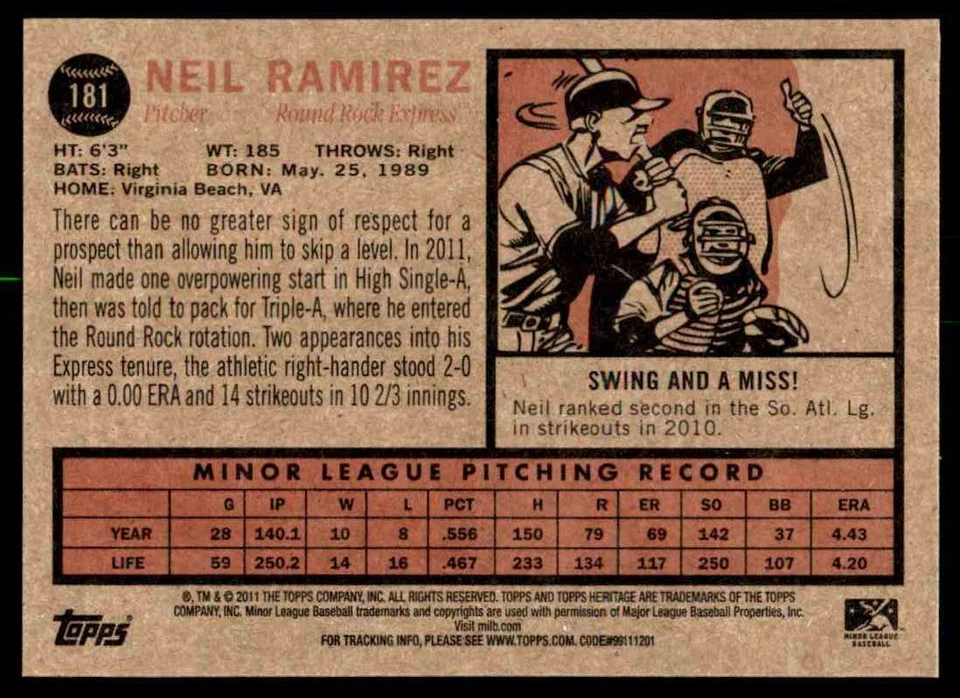 2011 Topps Heritage Minor League Neil Ramirez Round Rock Express #181 - Image 2 of 2