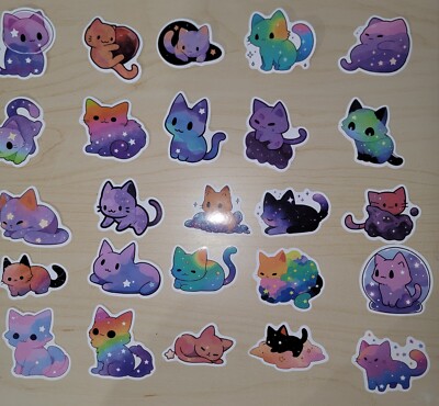 50 Cute Cat Starry Sky Kitty Kitten Space Galaxy Sticker - Meme Kawaii Colorful
