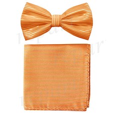New formal Men's polyester pre-tied bow tie hankie horizontal stripes gold