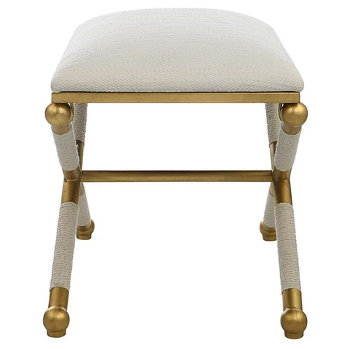 Uttermost Socialite Contemporary Iron Metal Small Bench in Gold/White - Picture 4 of 6