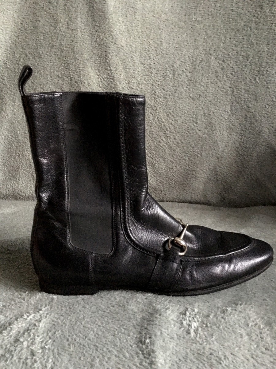 GUCCI Jordaan Black Leather Horsebit Ankle Boots EU 38.5 | eBay