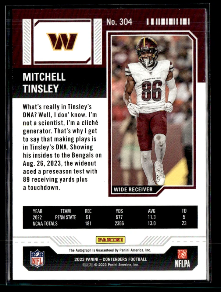 MItchell Tinsley 2023 Contenders Rookie Ticket RC Auto - Image 2 of 2