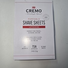 Cremo Portable Lathering Shave Sheets For Travel, TSA Approved,NEW IN BOX