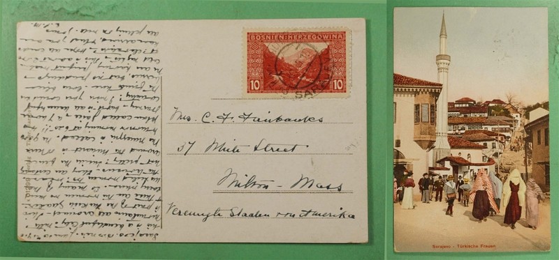 DR WHO 1910 BOSNIA & HERZEGOVINA SARAJEVO POSTCARD TO USA R54150