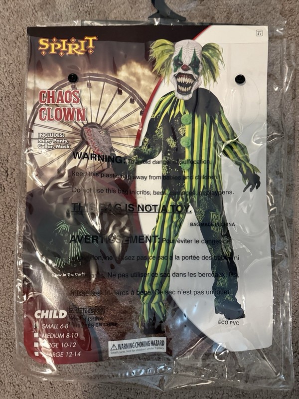 Spirit Halloween Chaos Clown Glow In The Dark Child Small 6-8