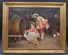 20th Century O/C Painting Interior Scene Wine Cellar After A. Niccoli