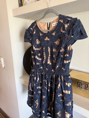 Self-Portrait Embroidered Cotton Poplin Fit & Flare Dress for Women Size 6 US