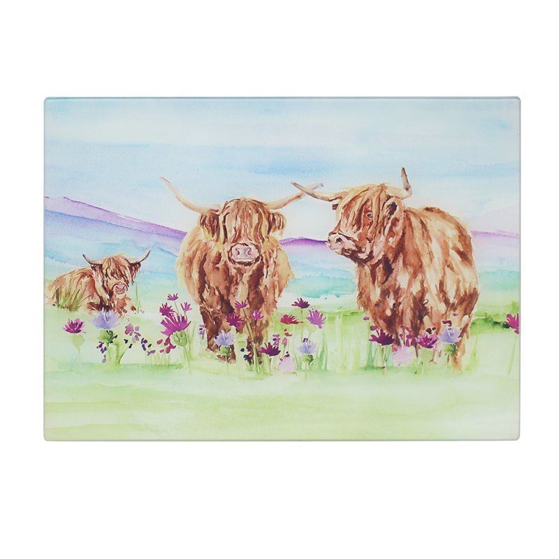 Highland Cow Glass Cutting Board 40x30cm Colourful Hygienic Kitchen