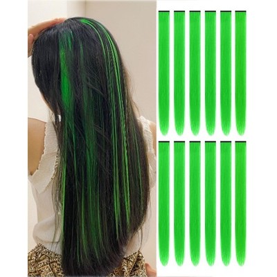 22 Inch Green Synthetic Clip in Hair Extensions 12 Pcs Colored Hair Pieces for