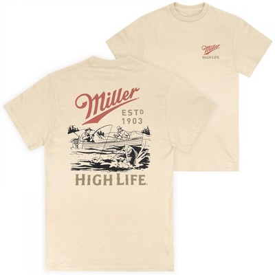 Miller High Life Lake Fishing Front Back T-Shirt Beige