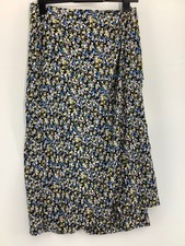 M&S Black Multi Floral Print Wrap Midi Skirt UK 14 Regular Summer Holiday