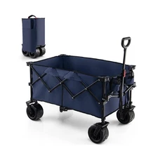 Goplus Collapsible Wagon Cart, Foldable Heavy Duty Utility Wagon with Adjusta...