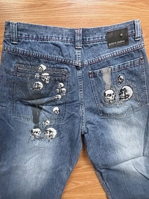 W33 Skull Embroidery baggy Paco Jeans Embroidered Denim Pants Y2K skate