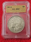 1881-S  MORGAN SILVER DOLLAR  ICG  MS 61                                 #T1746