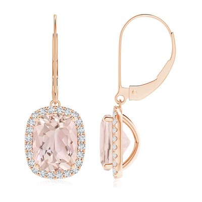 ANGARA 3,98ct Cushion Morganit Leverback Ohrringe mit Diamant Heiligenschein in 14K Gold
